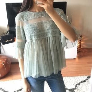 Zara lace tulle top seaform green